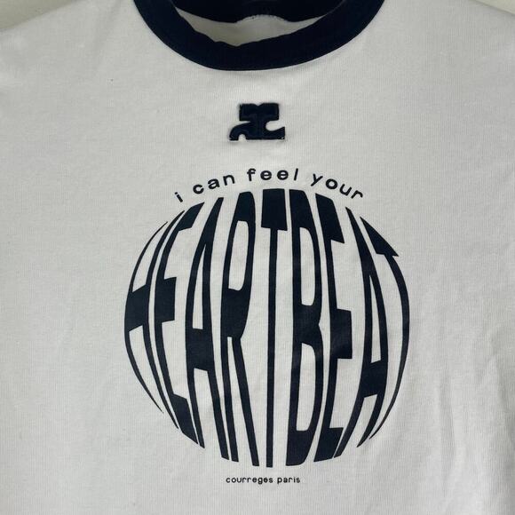 Courrèges White Heart Beat T-Shirt Size Small - Picture 6 of 8